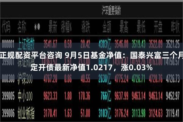 正规配资平台咨询 9月5日基金净值：国泰兴富三个月定开债最新净值1.0217，涨0.03%